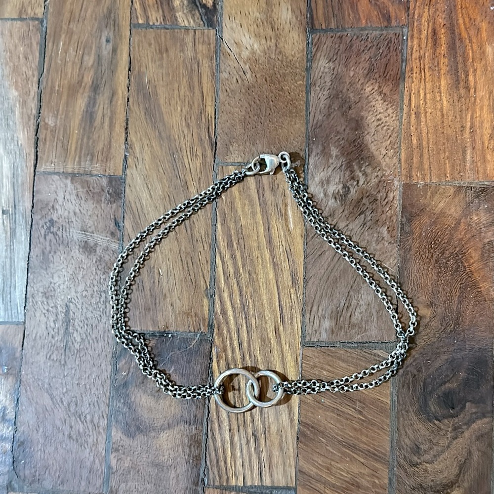 925 stamped silver double ring 7” bracelet